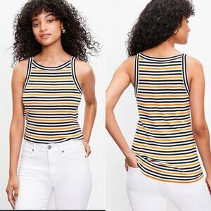 LOFT Striped Halter Tank White, Yellow, & Black